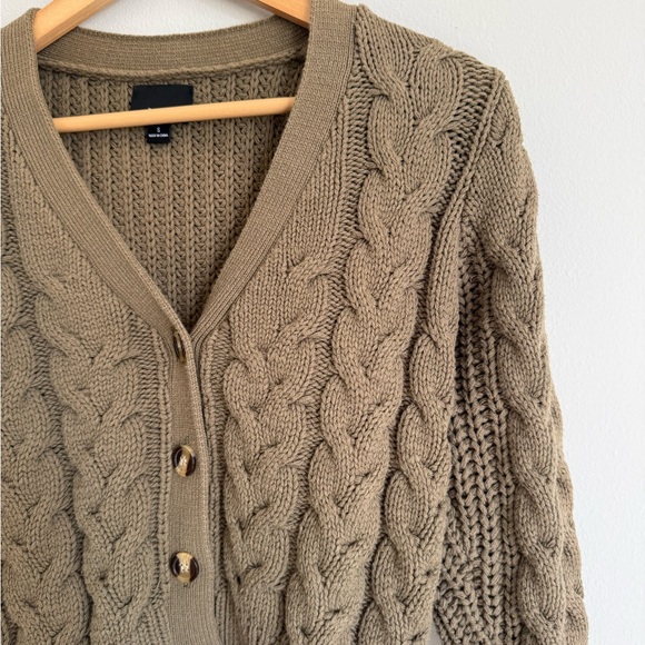 Lumiere Chunky Cable Knit Cardigan - Olive - Picture 3 of 8